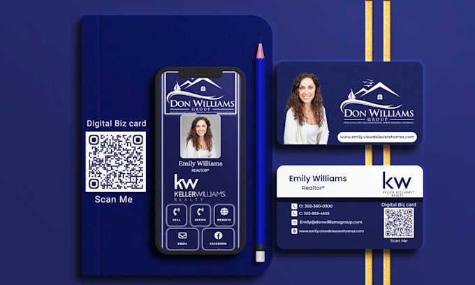 design clickable digital , physical card, and vcard with qr code