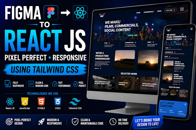 convert figma to react js with pixel perfect responsive UI
