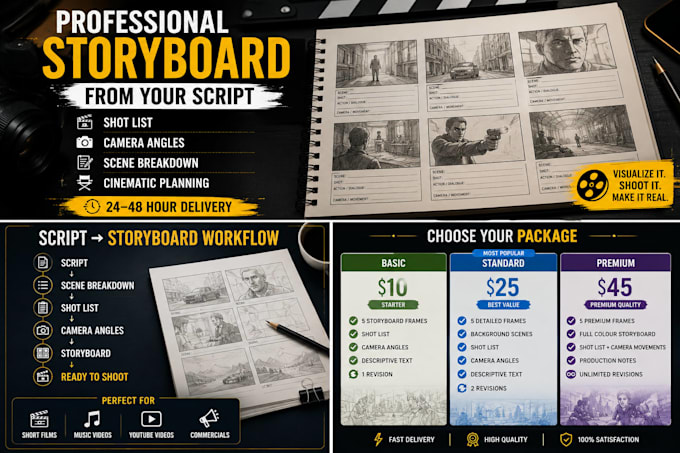 create a professional storyboard and shot list from your script