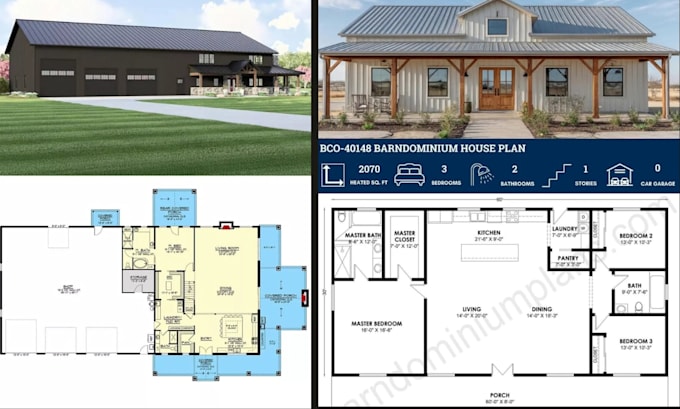 do barndominium floor plan, house plan blueprint, 3d rendering barndominium plan