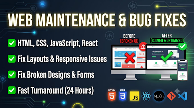 fix HTML, CSS, javascript, and react customize your website