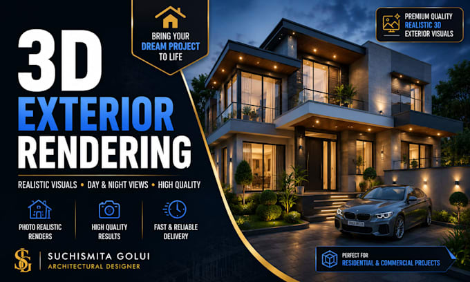 create realistic 3d exterior rendering for your house