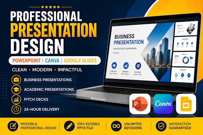 create professional powerpoint, canva and google slides presentations
