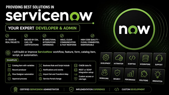 be your servicenow developer itom, itsm, hrsd, csm, spm, cmdb