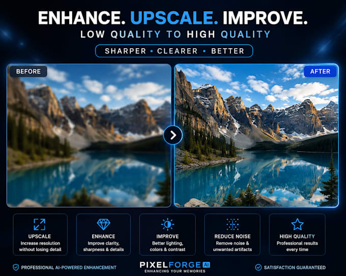 professionally enhance and upscale your low quality photos