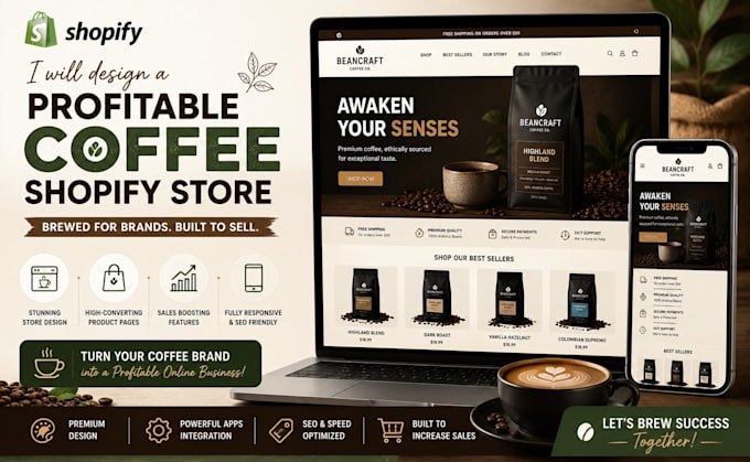 design a premium private label coffee shopify store and coffee website