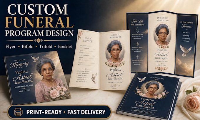 design funeral program, obituary program, celebration of life booklet