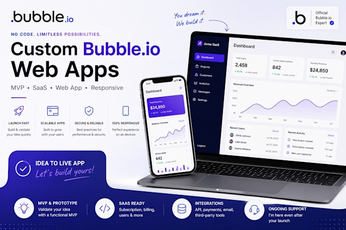 custom bubble io mvp, bubble app, saas, responsive website, developer