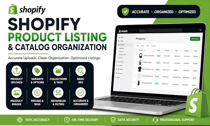 create shopify collections, variants and product listings