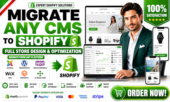 migrate joomla wordpress or any cms to shopify with full store design and setup