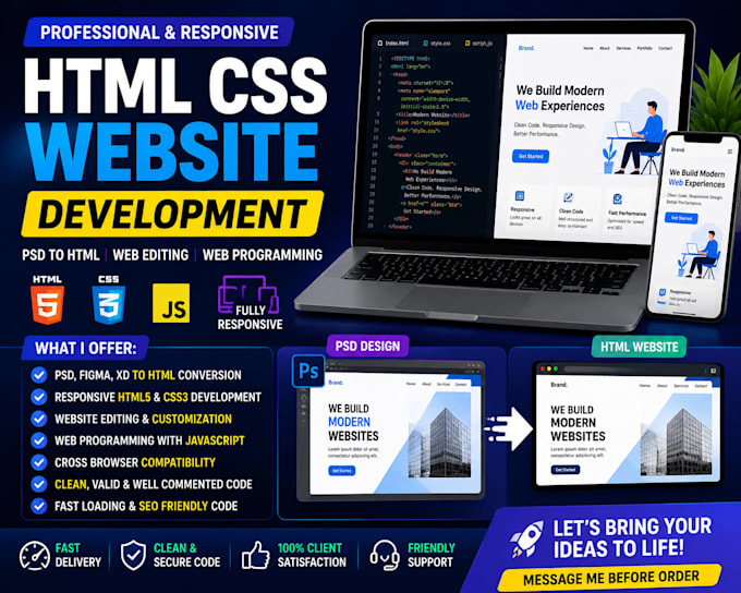 do html css, web programming, editing PSD to html frontend developer