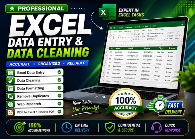 do excel data entry, data cleaning, formatting and web research