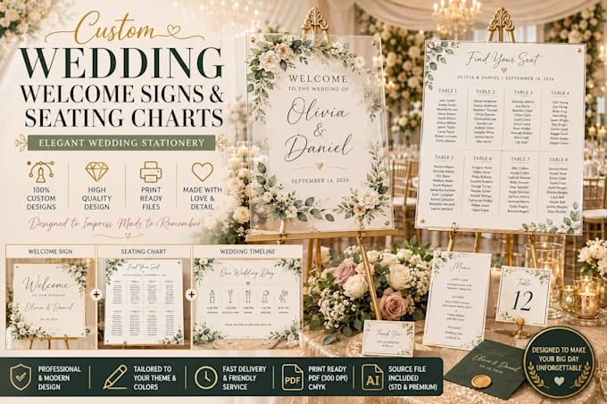design custom wedding seating chart and welcome sign layout