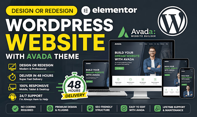 design or redesign your wordpress website with avada theme in 48 hours