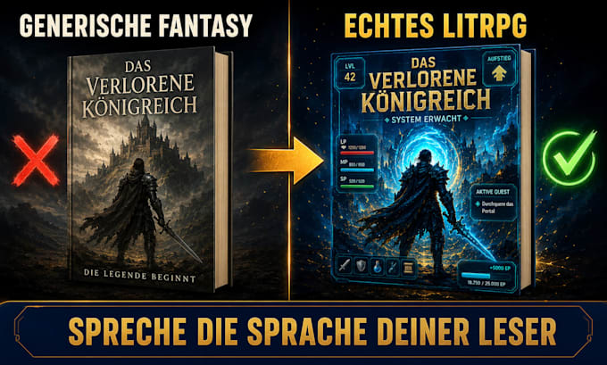 gestalte ein litrpg oder gamelit buchcover mit game UI elementen