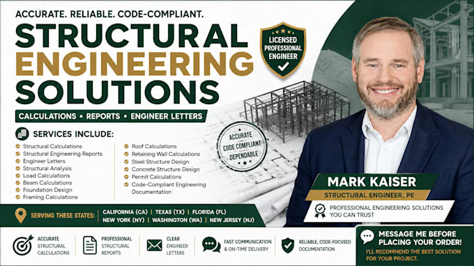 provide structural calculation report, engineering letter and report in tx, fl