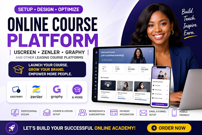 set up and design your uscreen zenler or graphy online course platform