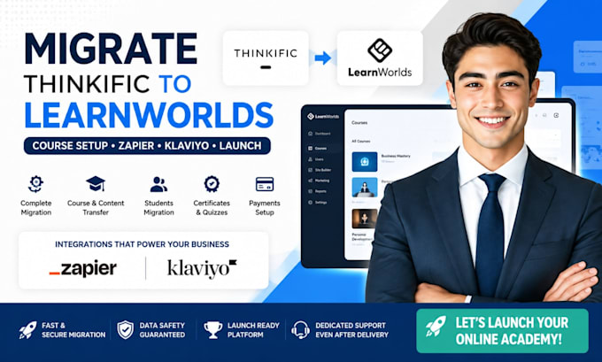 migrate thinkific to learnworlds with zapier klaviyo course setup launch