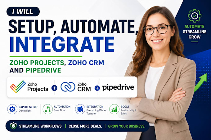 setup, automate, integrate zoho projects, zoho CRM and pipedrive