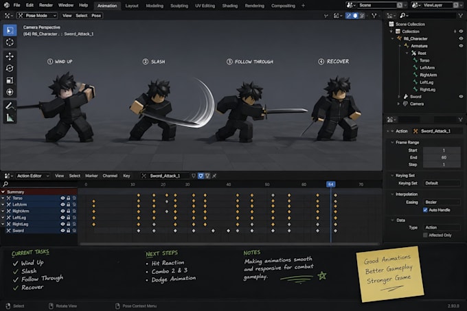 create combat and movement roblox animations for your game