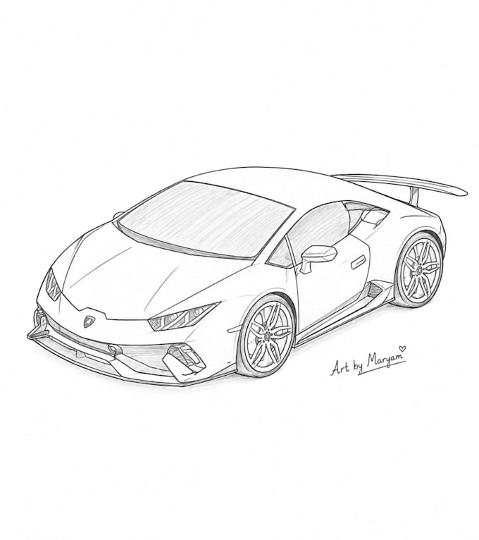 draw realistic hand drawn lamborghini car pencil sketch