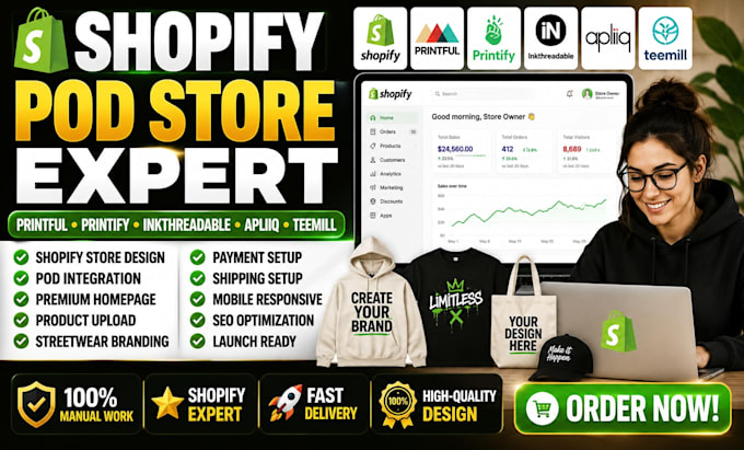 build shopify pod inkthreadable printful printify apliiq teemil ecommerce expert