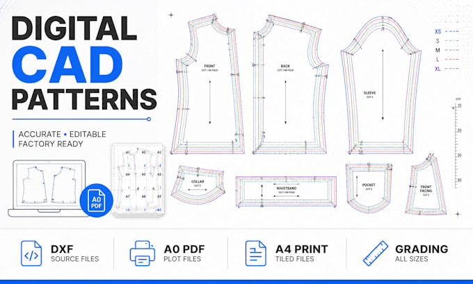 make digital sewing patterns and pattern grading for garments and clothing