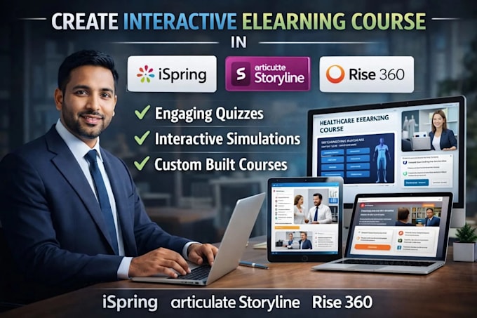 design elearning course using moodle, ispring, articulate storyline, rise 360