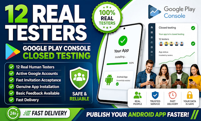provide 12 real testers for google play console closed testing