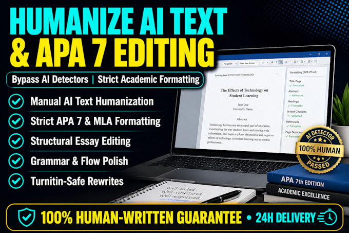 humanize ai text, edit your essay, and format to apa 7