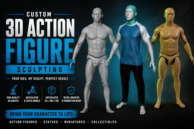 sculpt custom 3d action figure, statue, miniature, articulated figure