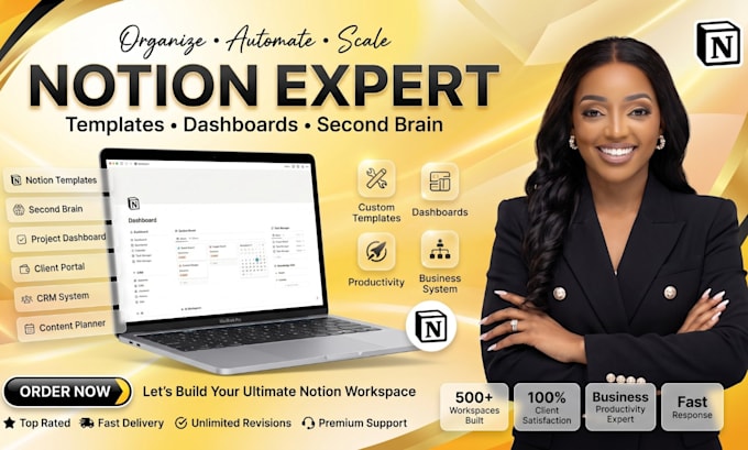 design custom notion template, notion dashboard, notion second brain expert