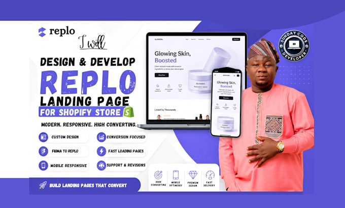 design and develop a replo landing page for shopify store