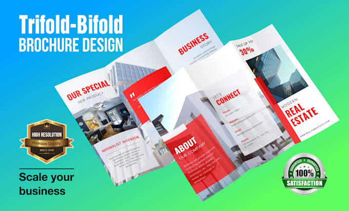design trifold brochure, bifold pamphlet, leaflet, flyer, print or digital