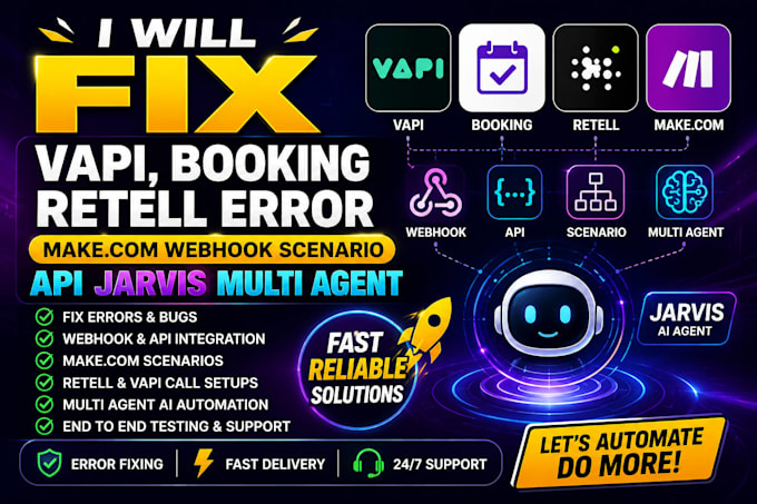 fix vapi, booking error make com claude tag webhook scenario jarvis muti agent