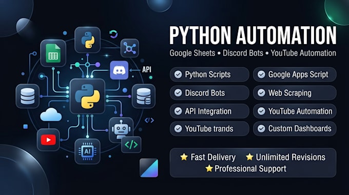 python automation, google sheets, discord bot and youtube automation,