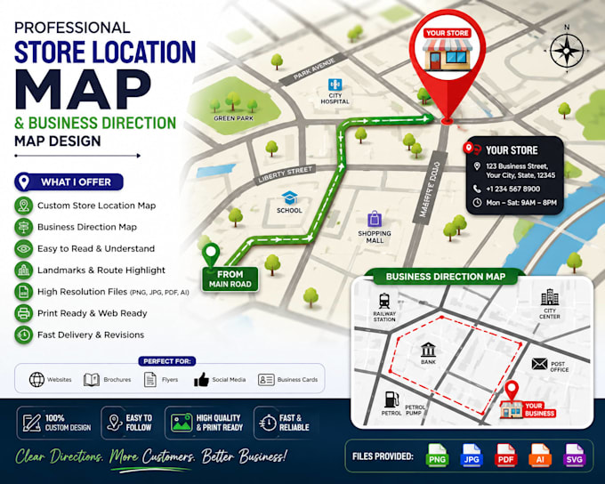 create a professional store location map and business direction map design