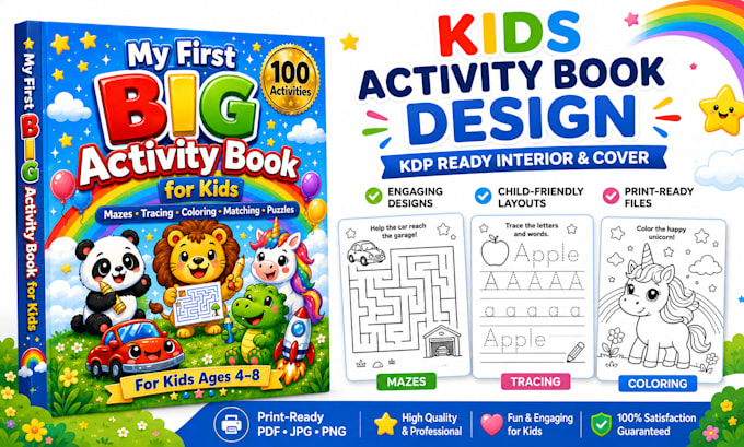 design professional KDP activity book interiors and covers
