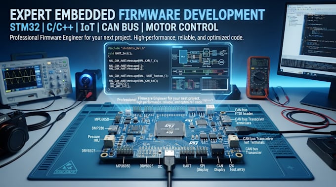 develop firmware for sensor motor control canuart spi 12c and usb