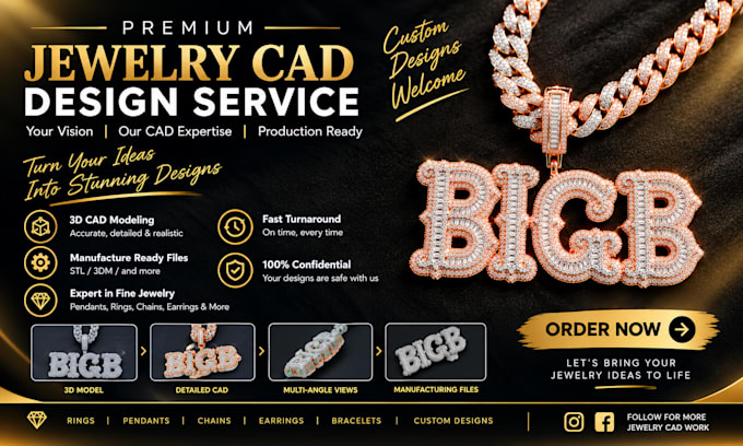 do jewelry cad design for 3d printing and rendering