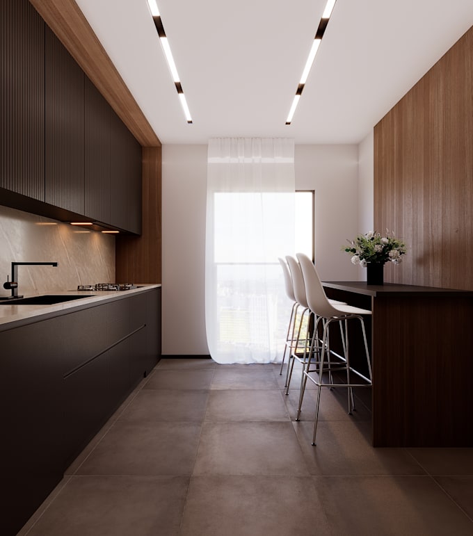 design kitchen and living room interior