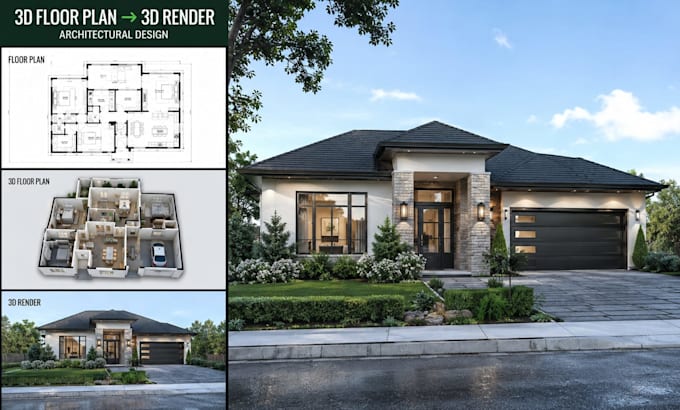 photorealistic house rendering 3d floor plan to 3d render architectural design