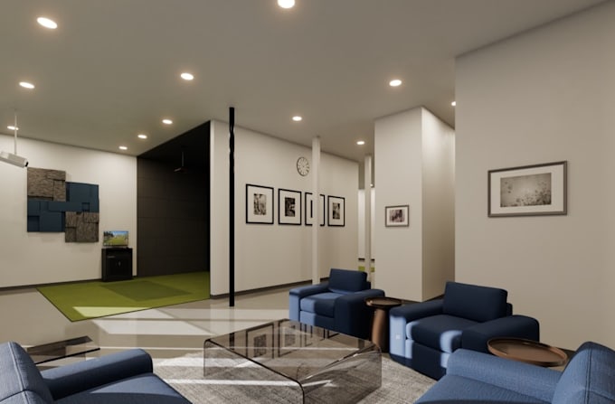 build 3d golf simulator room, virtual sport, fitting studio design, cgi arena