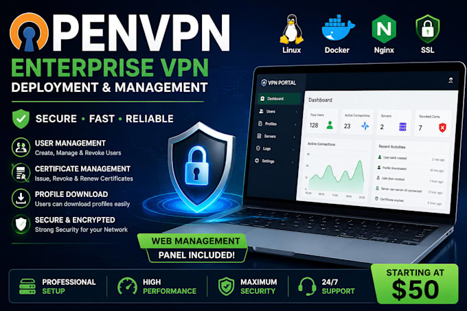 deploy and configure a secure openvpn server with web management panel