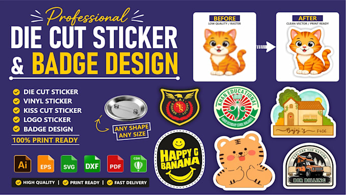 create print ready die cut sticker and badge vector design