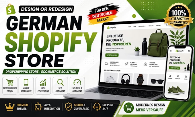 design or redesign professional german shopify store and dropshipping store