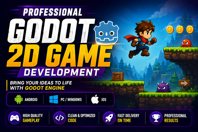develop a professional 2d game in godot engine for PC, android, and ios