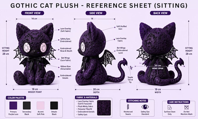 design a custom plush reference sheet for plush toy or stuffed animal