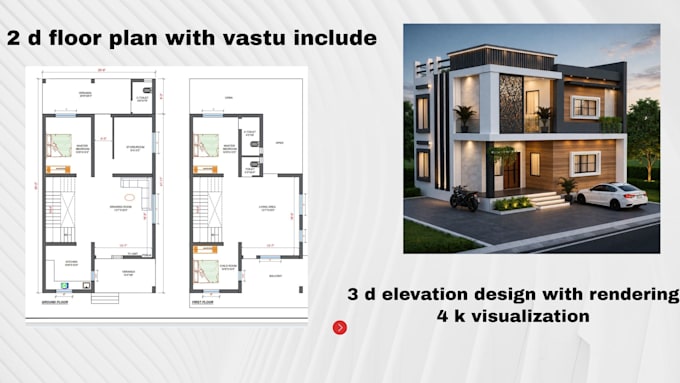 complete 2 d house plan and 3 d elevation package