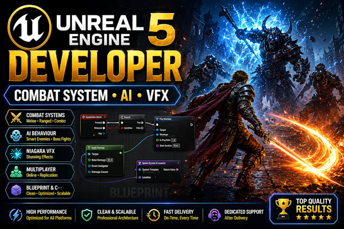 develop unreal engine combat system gameplay mechanics vfx multiplayer